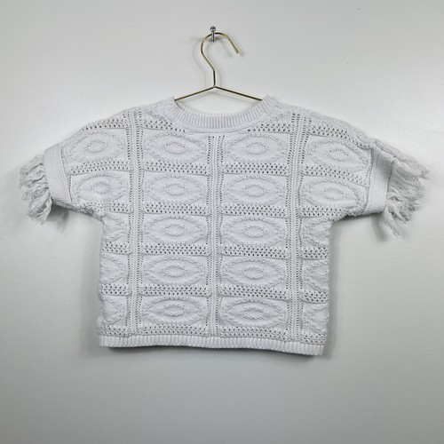 Gap Crochet Sweater Fringe Short Sleeve White Girls Size S Small Knit Summer - Picture 4 of 10
