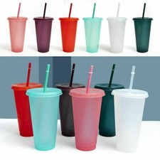 5-10X Drinking Water Bottle Flash Powder Shiny Reusable Glitter Cold Cup w/Straw