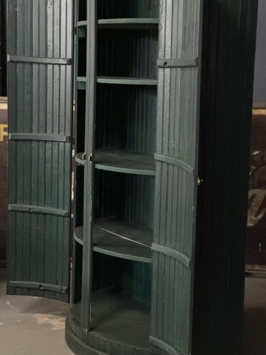 Antique Half Round Farmhouse Cabinet, Green Cupboard, Cabinet With Shelves - Picture 7 of 10