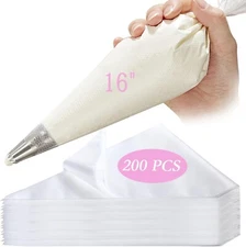 200 Pack 16 Inch Disposable Piping Bags Plastic Cake Icing Decorating Bags