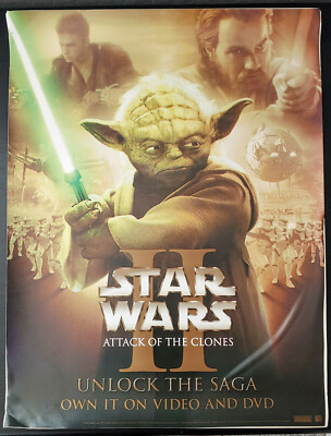 Rare Star Wars Movie Poster, Yoda Vinyl Laser Print Promo, Attack of the  Clones