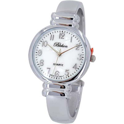 Blekon 31mm Mother of Pearl Cuff Bracelet Watch for Women Japanese Quartz Bangle