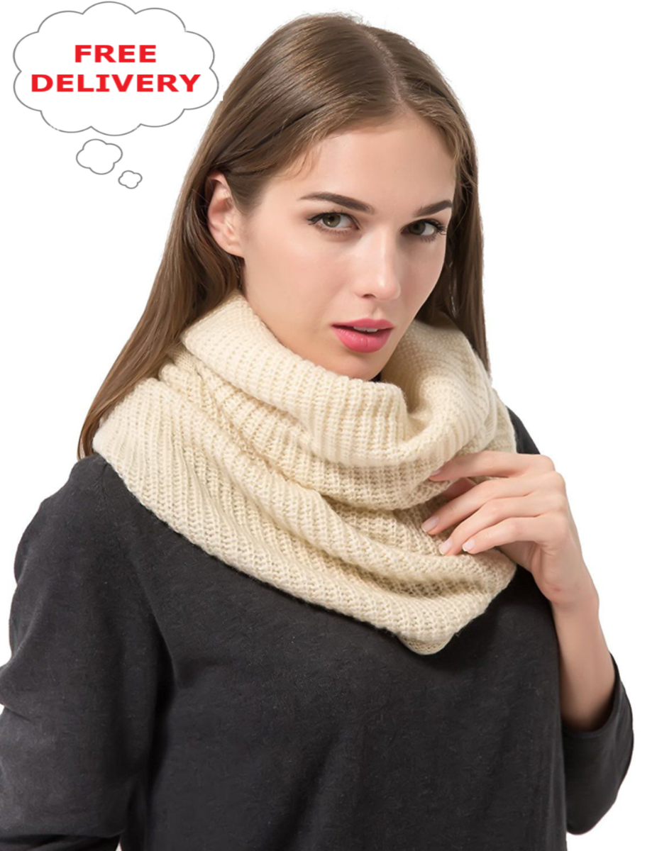 Navy Black Knitted Scarf Cable Knit Infinity Loop Scarf Snood - Navy ...
