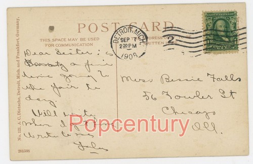 Vintage Postcard 1908 Michigan Detroit Grand Circus Park Posted to Chicago - Picture 2 of 2