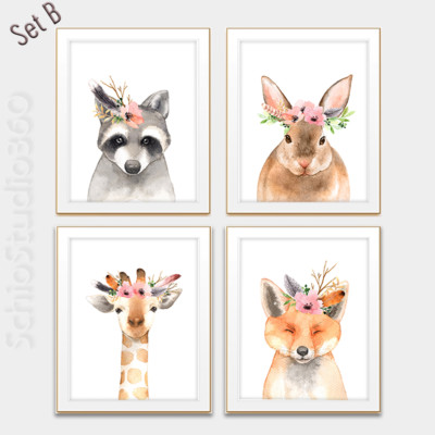 Woodland Nursery Wall Decor Art 8X10 Unframed Set Of 4 Prints Forest Creatures B