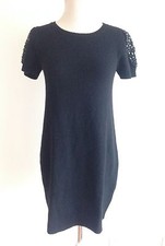 ZARA KNIT Sweater Sheath Dress Black w/ Bedazzled Shoulders Wool Blend Size S