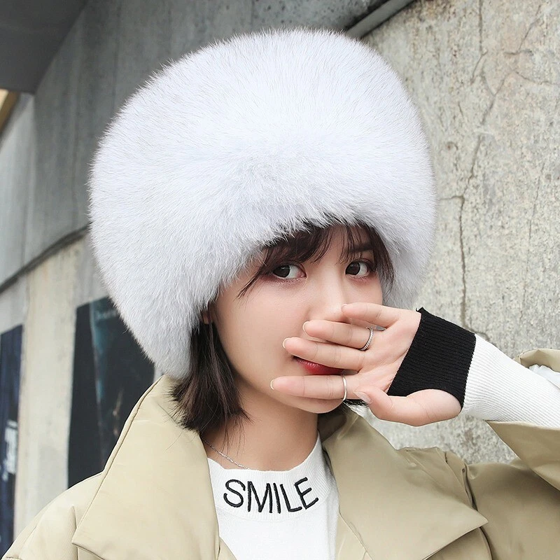 Sombrero de piel de zorro real para mujer Russian Ushanka cosaco sombrero cálido al aire libre esquí oreja gorra Foto 2 de 4