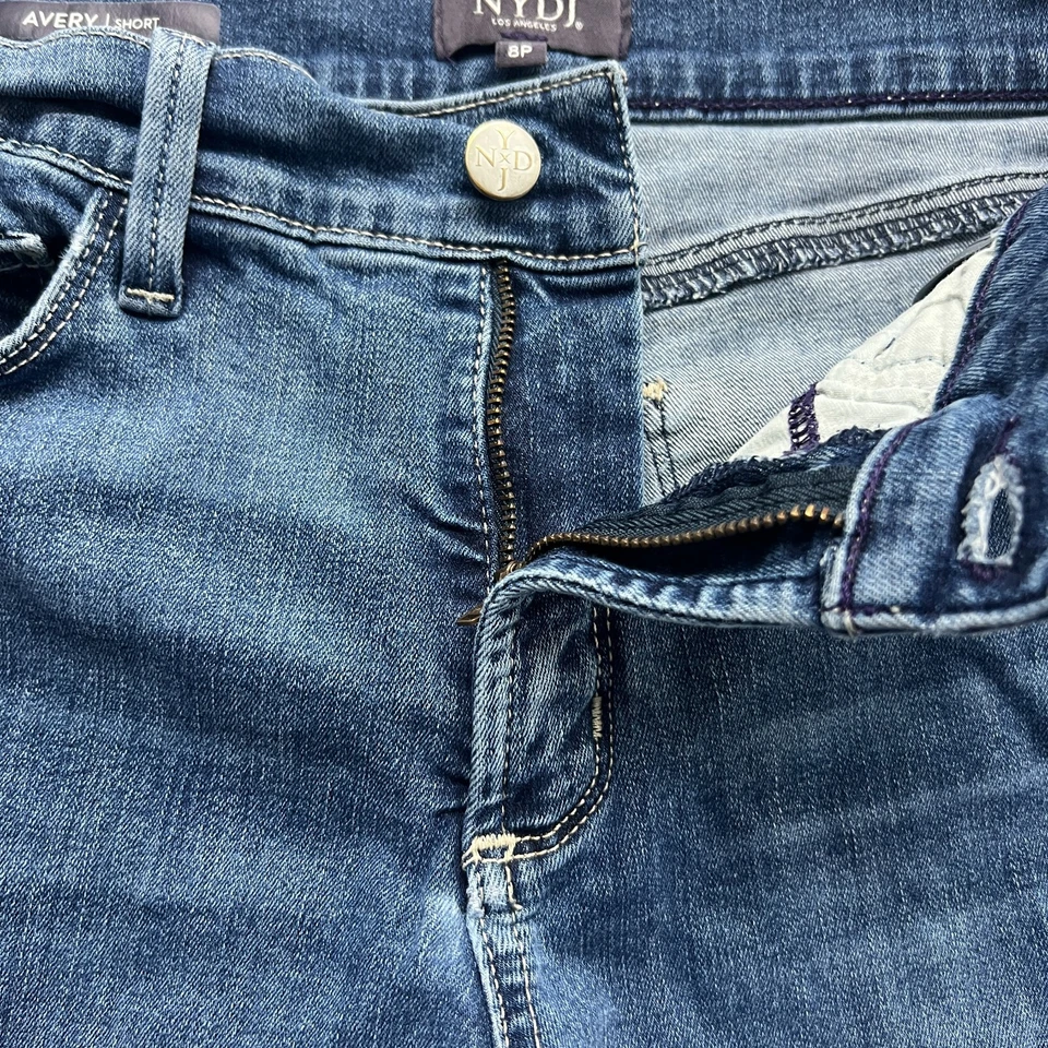 Pantalones Cortos NYDJ Talla 8P Mujer Avery Cortos Tiro Medio Lavado Azul Denim Foto 2 de 4