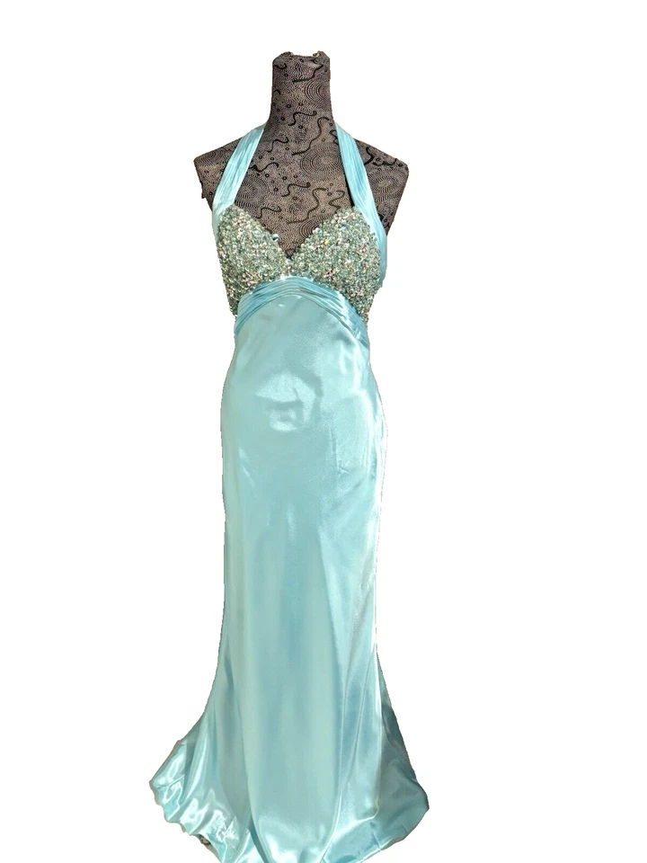 New Fabiana Couture Shimmering Halter Dress/Gown ` Aqua' Size 6 - Image 2 of 4