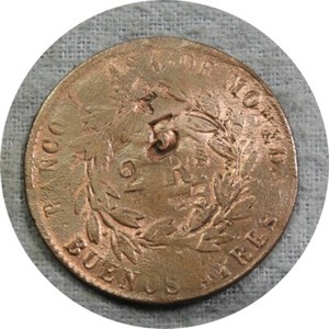 elf Argentina Buenos Aires 2 Reales  1861 c/s 5 on each side