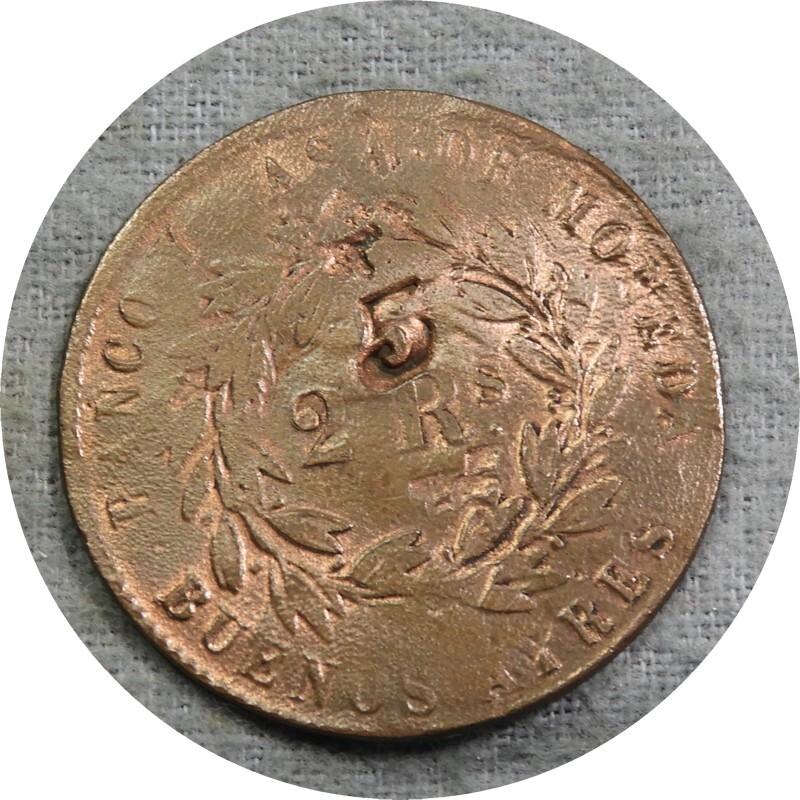 elf Argentina Buenos Aires 2 Reales  1861 c/s 5 on each side