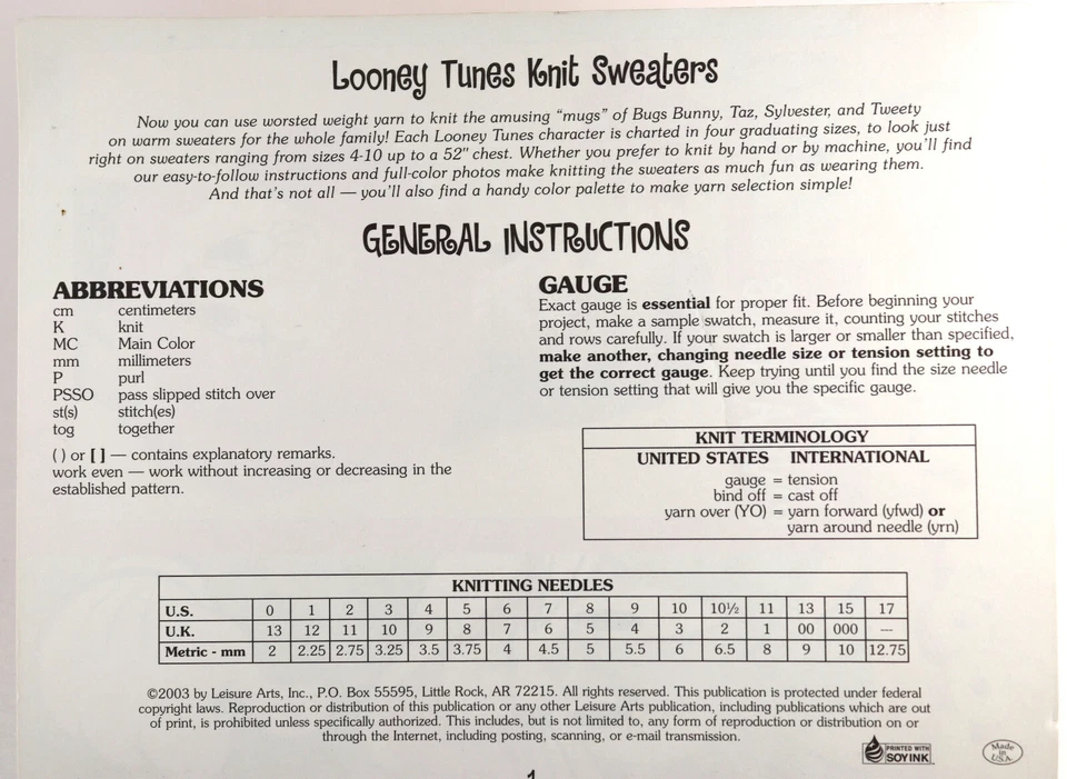 Patrones de suéter tejido Looney Tunes máquina e instrucciones de tejido a mano niños adultos Foto 3 de 4