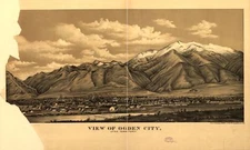 14" x 24" 1889 Aerial View Of Ogden City Utah Territory
