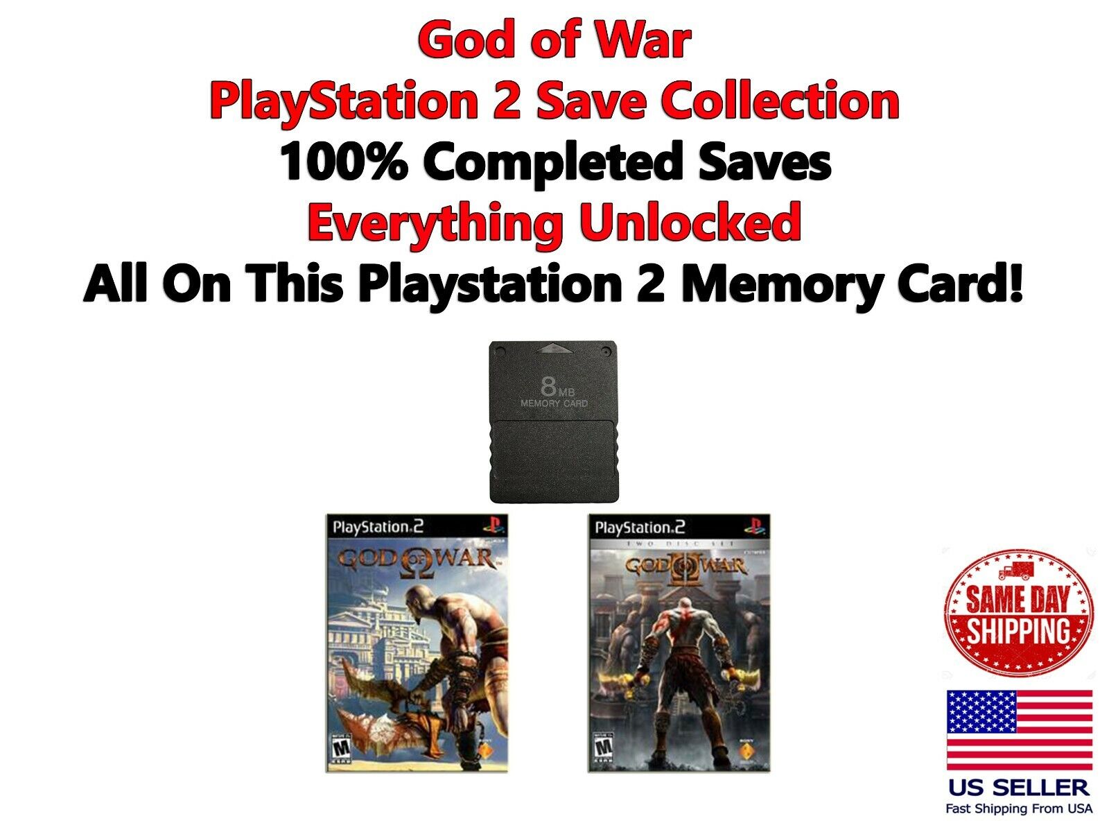 God of War 1 2 Save Collection PS2 100% Completed Unlocked All