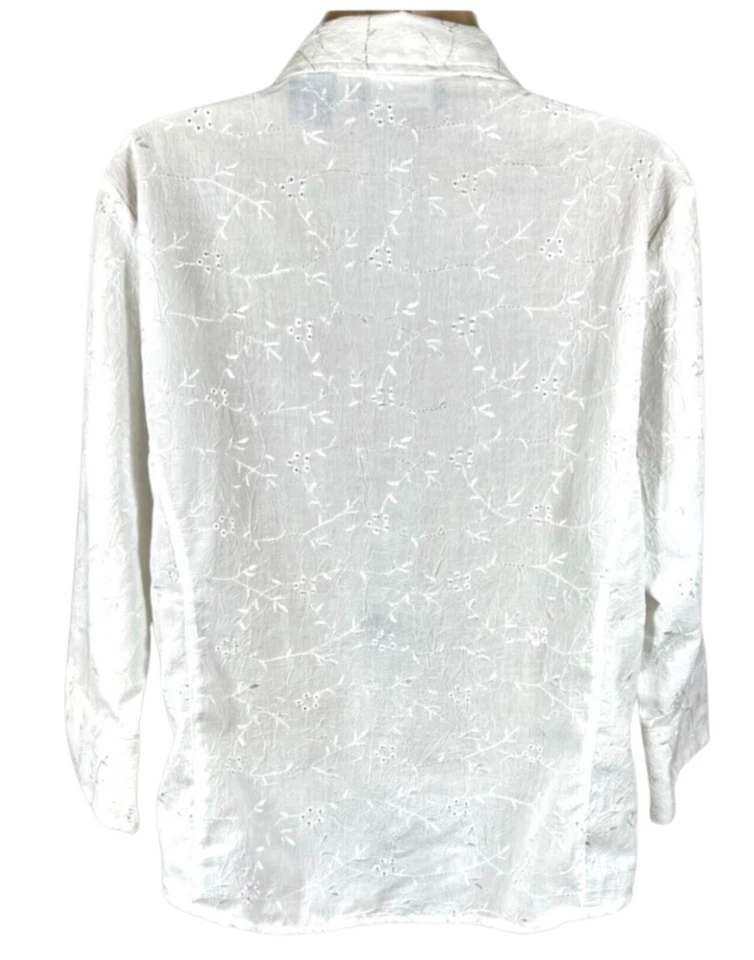 Blusa feminina Lemon Grass Studio branca cintilante manga longa tamanho pequeno grande - Imagem 2 de 4