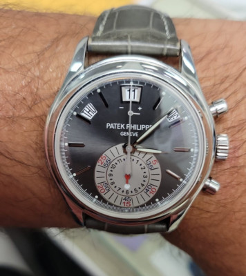 Patek Philippe Annual Calendar 5960P Chronograph Platinum Watch Flyback Diamond