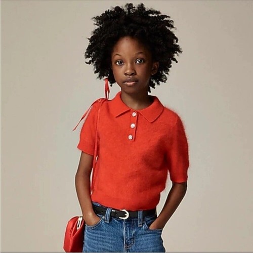 J Crew Girls brushed cashmere polo with jewel buttons Size 6 7 Vintage Red - Picture 11 of 11