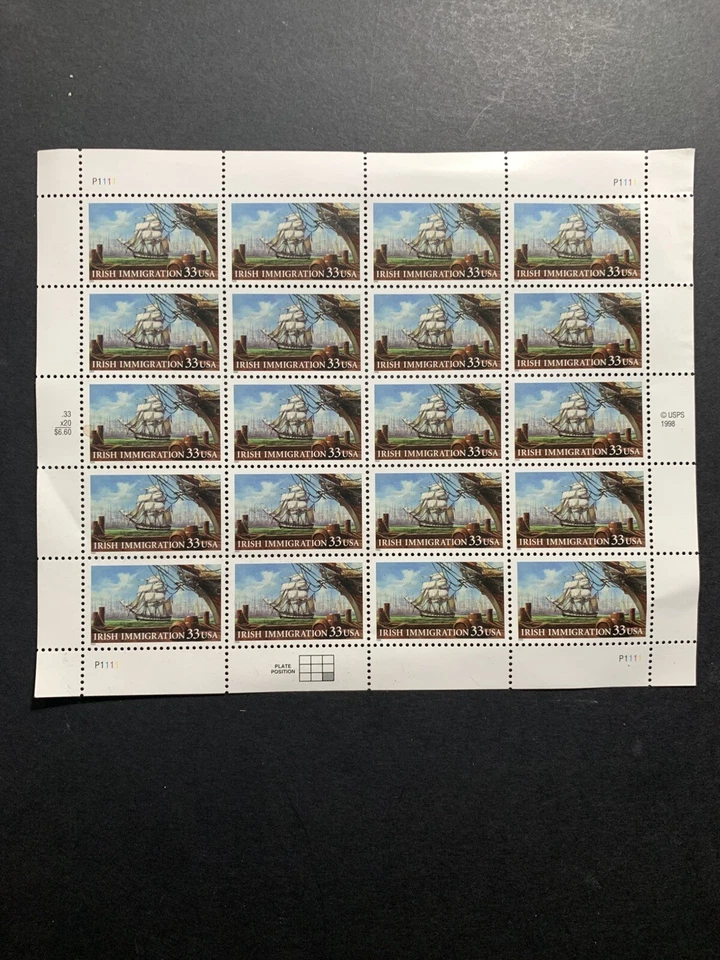 Folhas postais de emigração e imigração irlandesa. EUA SC #3286 e Irlanda SC #1168 - Imagem 3 de 3