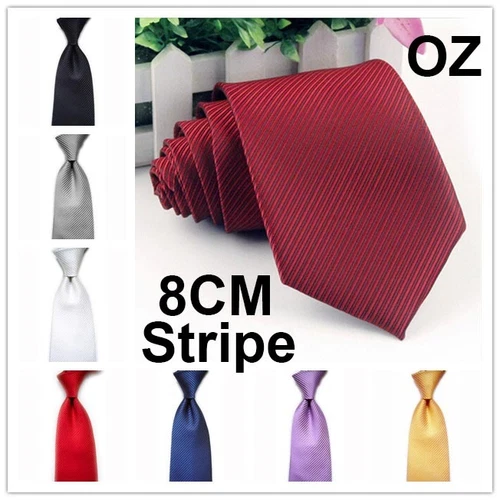 Mens 8CM Stripe Business silk TIES Plain Wedding Necktie Formal Casual Solid