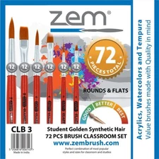 CLB-3 Classroom Artist Brush Box Set | Rounds & Flats Combo 72 pcs