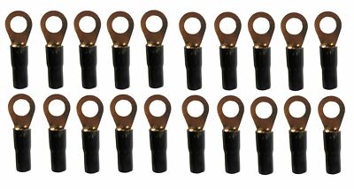 20pc 4 Gauge Gold Ring Terminals With Black Boots - 5/16 Stud, AWG Wire
