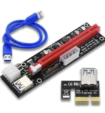 Lot Of 6  PCI-E 1x to 16x Powered USB3.0 GPU Riser Extender Adapter Card