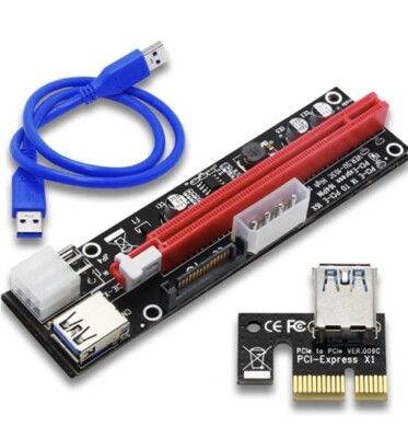Lot Of 6  PCI-E 1x to 16x Powered USB3.0 GPU Riser Extender Adapter Card