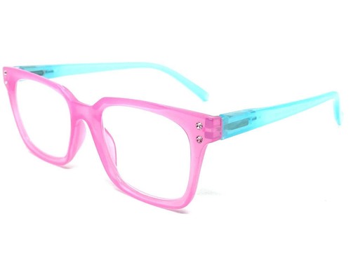 Women's Classic Modern Retro READING Eye Glasses Readers Pink & Blue Frame +3.00 - Picture 4 of 6