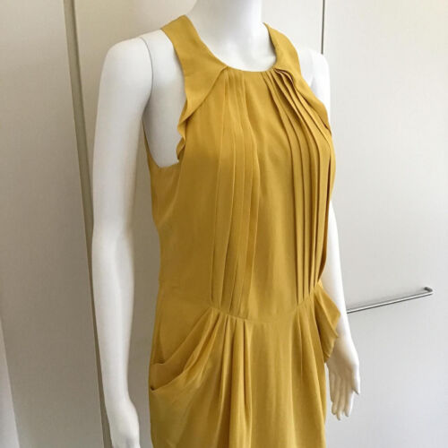 Bianca Spender Size 8 Mustard Yellow Silk Dress/Lined/Pockets/Eco Dry-Cleaned - Picture 3 of 9