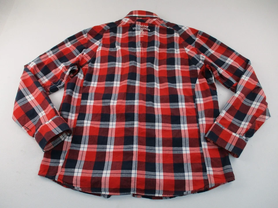 Camisa G Star Raw Arizona Elijah Para Hombres XL Roja A Cuadros Abotonada Perla A Presión Cremallera Completa Foto 2 de 4