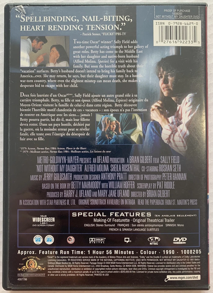 Not Without My Daughter (DVD, 1990, Alfred Molina, Sally Field, OOP) Canadian - Image 3 of 4