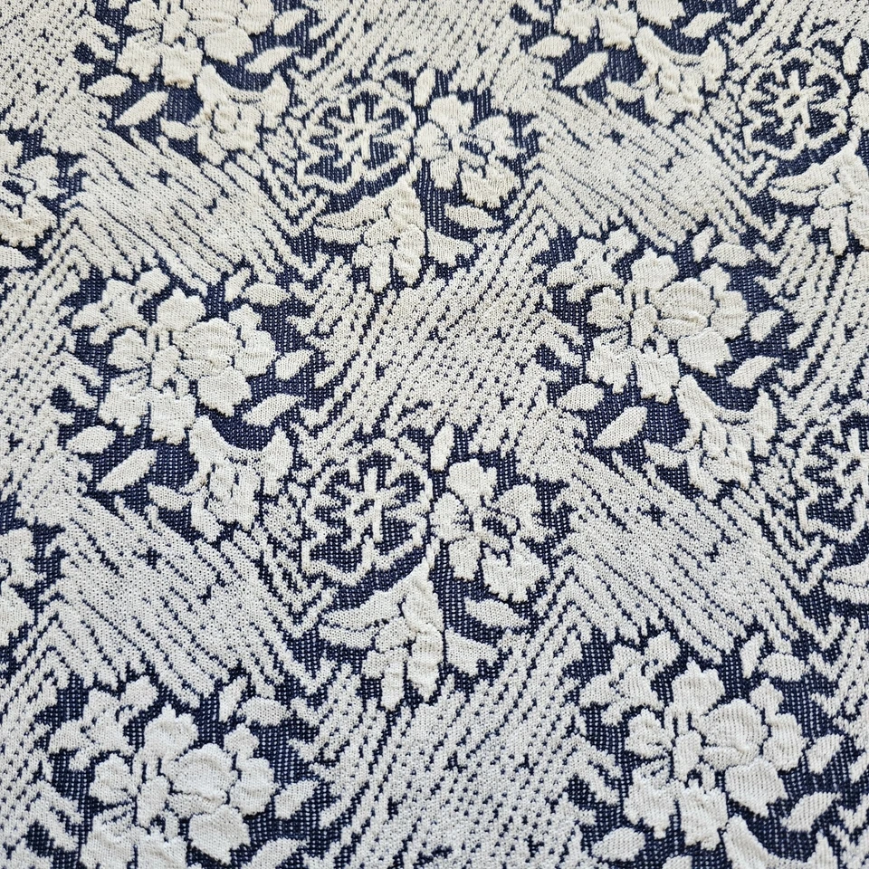 White on Blue Floral Stretchy 3D Knit Fabric 64" x 62" - Image 3 of 4