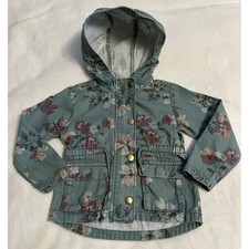 OshKosh Bgosh Girls Floral Utility Jacket Sage Green Hooded Coat 24M sweet