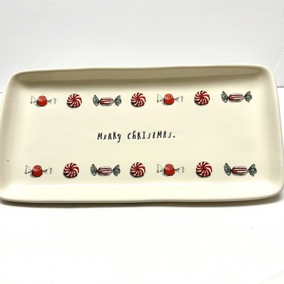 NWOT RAE DUNN Merry Christmas Peppermint Wrapped Candies Platter Tray MINT!