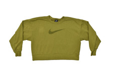 Nike Women's Small Green Cropped Sweatshirt Fleece Pullover Terry Swoosh Logo