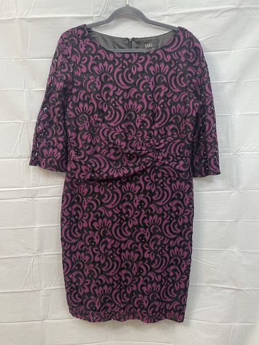 Alex Marie Purple Black Lace Cocktail Party Dress 3/4 Sleeve Lined Size 12 - Picture 1 of 8