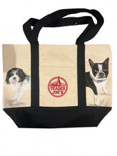 TRADER JOES LARGE CANVAS TOTE BAG HAND PAINTED DOG PET PORTRAIT FROM PHOTO