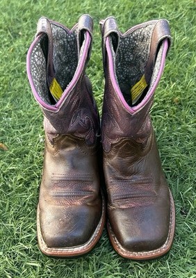 Dan Post GIRLS Majesty Cowboy Boots Leather Brown Pink Kids Size 11D Pre-owned 