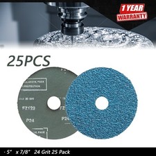 25 Pack 5  x 7/8  Zirconia Resin Fiber Grinding and Sanding Discs 24 Grit