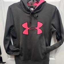 Under Armour Women's Gray Pink Pullover Hoodie SM/P Logo Pockets Drawstring