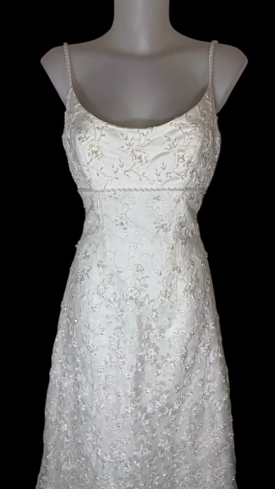 Vtg 90s Womens Victorian Ivory Lace Embroidered Beaded Bridal Maxi Dress Sz 10 - Image 2 of 4