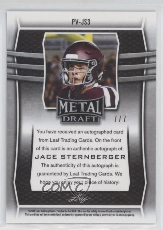 2019 Leaf Metal Draft Black Wave /7 Jace Sternberger #PV-JS3 Rookie Auto RC - Image 2 of 2