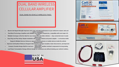 IN-VEHICLE WIRELESS CELLULAR SIGNAL AMPLIFIER CALL CAPTURE DUAL BAND 12V
