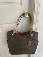 Michael Kors Jet Set Travel Brown Signature Leather Chain Tote Shoulder Bag
