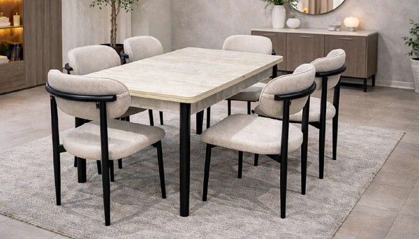 Esstisch 6X StüHle Stil Modern Beige Komfortabel Esszimmer-image