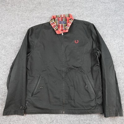 Fred Perry Jacket Mens 42 Black Harrington Bomber Full Zip Tartan Lined England