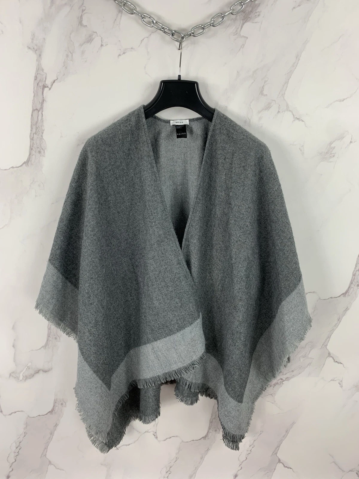 Reiss Valerie Knitted Poncho Textured Fring Size OS