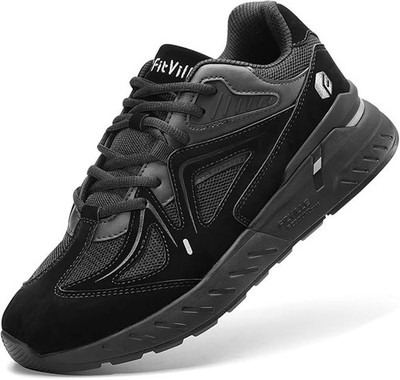 FitVille Herren Extra Wide Fit Sneaker Bequem Laufschuhe - Jet Black