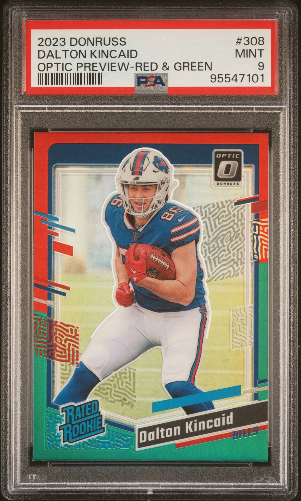 2023 Panini Donruss #308 Dalton Kincaid Optic Preview-Red & Green PSA 9