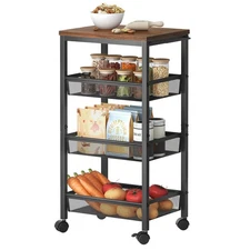 Rolling Storage Cart 4-Tier Wide Panel Kitchen Utility Carts with Handle